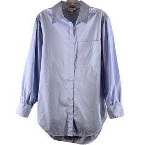 OPEN EDIT Light Blue Organic Cotton Long Sleeve Shirt Tunic Size XXS Top